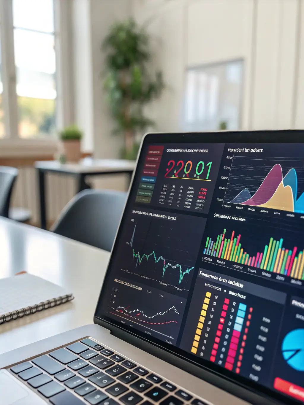 A professional photo of a person working on a desktop computer, showcasing data analytics dashboards and advertising performance metrics.